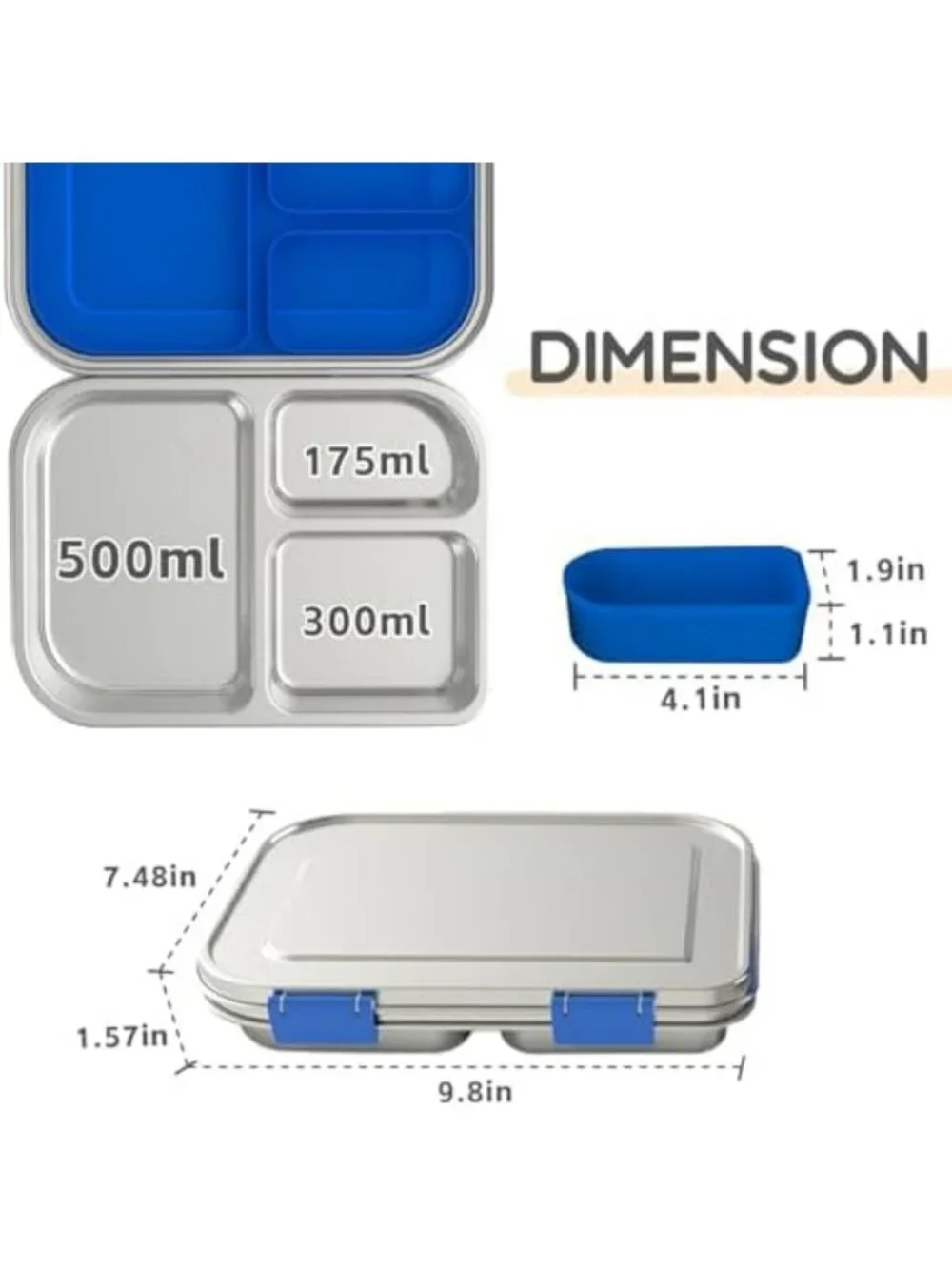 Leak-Resistant Stainless Steel Bento Lunch Box for Kids, 3 Compartments